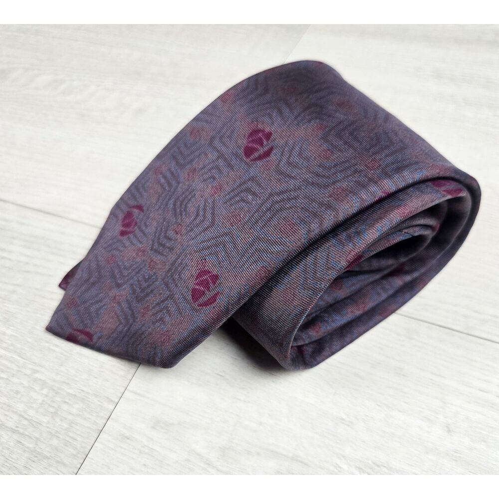 Yves Saint Laurent Vintage Silk Tie Purple Burgundy Geometric YSL 3.25"